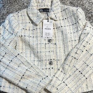 Zara Cream and Black Geometric Blazer